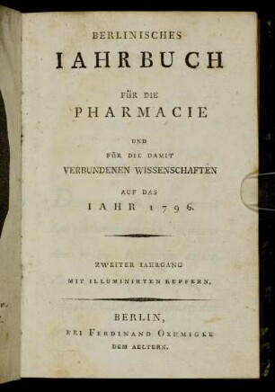 2: Berlinisches Jahrbuch für die Pharmacie und für die damit verbundenen Wissenschaften