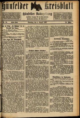 Erste Ausgabe vom Samstag, den 06. August 1927.