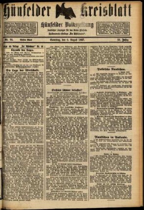 Erste Ausgabe vom Samstag, den 06. August 1927.