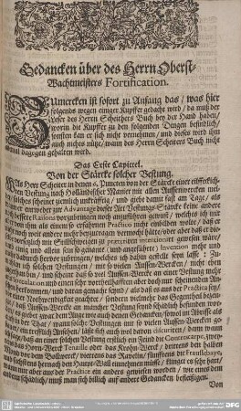 Das Erste Capittel. Von der STärcke solcer Vestungen.