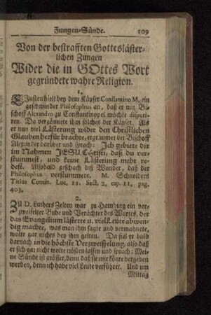 Von der bestrafften Gotteslästerlichen Zungen Wider die in Gottes Wort gegründete wahre Religion.