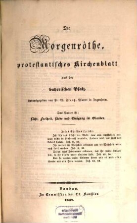 Die Morgenröthe : protestantisches Kirchenblatt für denkende Leser aller Klassen. 1847, Jan. - Dez.