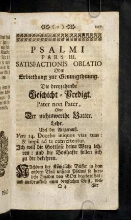 247-259, Psalm I. Pars III. Satisfactionis Oblatio Oder Erbiethung zur Genungthuung.