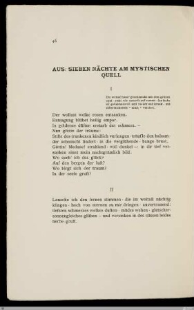 Aus: Sieben Nächte am mystischen Quell / Melchior Lechter