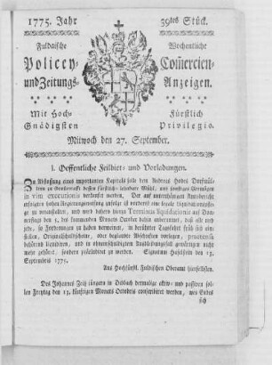 39tes Stück, Ausgabe vom 27. September 1775