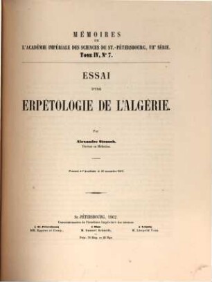 Essai d'une erpétologie de l'algérie