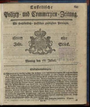 28tes Stueck, Montag den 7ten Julius 1800