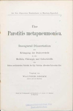 Über Parotitis metapneumonica