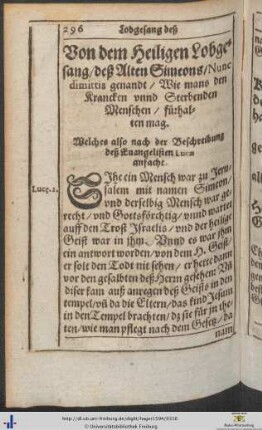 Von dem Heiligen Lobgesang deß Alten Simeons