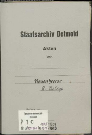Belegakten zu den Zivilstandsregistern der katholischen Gemeinde Neuenheerse, Kreis Warburg (1808-1809, 1811-1813)