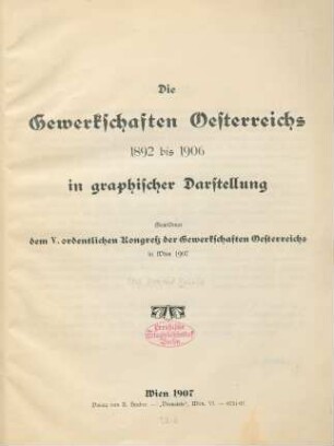 Die Gewerkschaften Oesterreichs 1892 bis 1906 in graphischer Darstellung : gewidmet dem V. ordentlichen Kongreß der Gewerkschaften Oesterreichs in Wien 1907