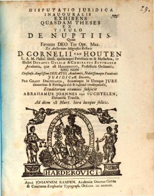 Disp. iur. inaug. exhibens quasdam theses ex titulo de nuptiis