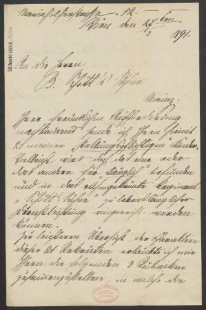 Brief an B. Schott's Söhne : 27.03.1891