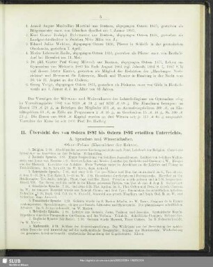 II. Übersicht des von Ostern 1892 bis Ostern 1893 erteilten Unterrichts