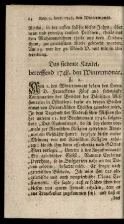 Das siebente Kapitel, betreffend 1748. den Wintermonat
