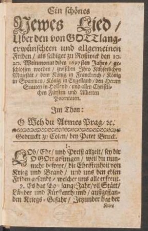 Lob/ Ehr/ und Preiß allzeit/ sey dir O Gott gesungen