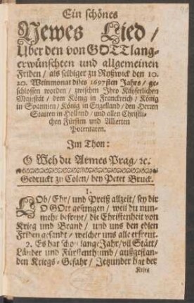 Lob/ Ehr/ und Preiß allzeit/ sey dir O Gott gesungen