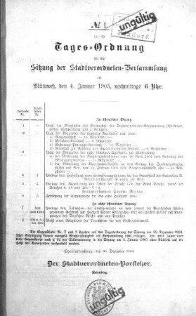Tages-Ordnung, 04. Januar 1905