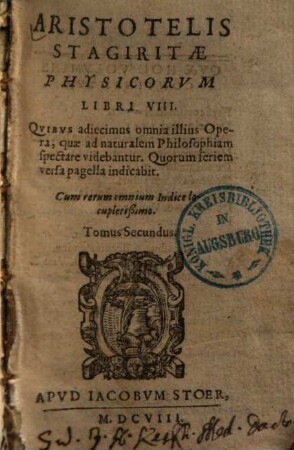 Aristotelis Stagiritae Physicorum libri VIII., 2