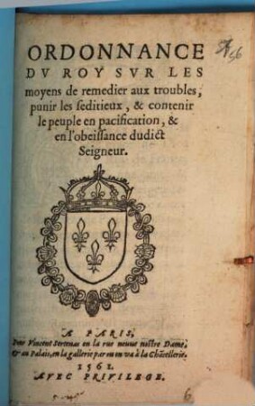 Ordonnance du roy sur les moyens de remedier aux troubles