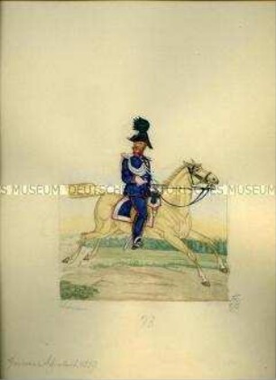 Uniformdarstellung, Gouvernement-Adjutant von Schumann zu Pferd, Sachsen, 1859.