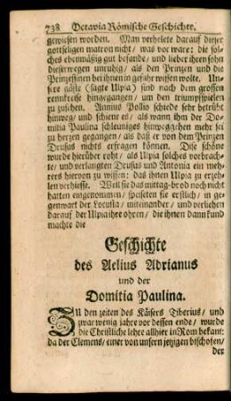 Geschichte des Aelius Adrianus und der Domitia Paulina.