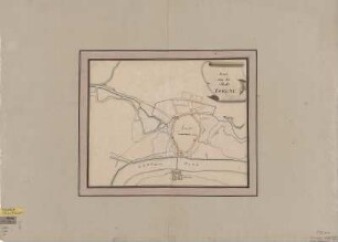 Stadtplan von Torgau, Handzeichnung, um 1750? : Plan von der Stadt Torgau. - [S.l.] , [um 1750?]. - 1 Kt. : kolor. Handzeichng. ; 36 x 28 cm