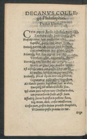 Decanus Collegii Philosophici. Paulus Eberus.