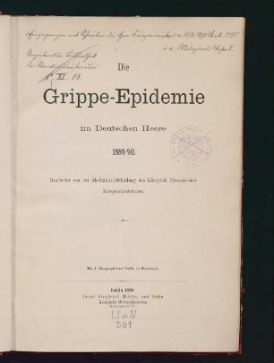 Die Grippe-Epidemie im Deutschen Heere 1889/90