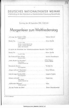 Morgenfeier zum Weltfriedenstag