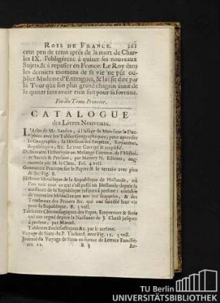 Catalogue des Livres Nouveaux.