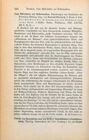 370 [Rezension] Burdach, Konrad, Vom Mittelalter zur Reformation; 3. Band 2. Teil