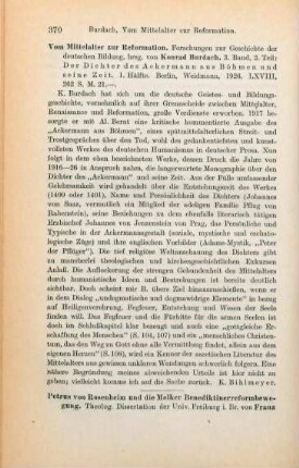 370 [Rezension] Burdach, Konrad, Vom Mittelalter zur Reformation; 3. Band 2. Teil