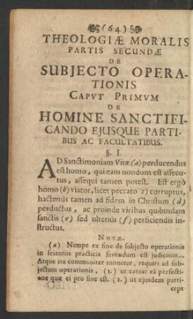 Theologiae Moralis Partis Secundae De Subiecto Operationis