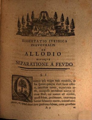 Dissertatio Inavgvralis Ivridica De Allodio Eivsqve Separatione A Fevdo