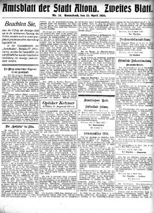 Nummer 16. Zweites Blatt : Sonnabend, den 19. April 1924