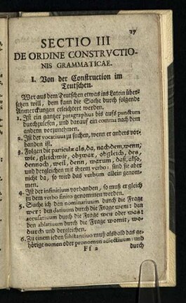 Sectio III: De Ordine Constrvctionis Grammaticae