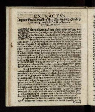 Extractus Auß dem Vergleich zwischen Ihrer ChurFürstlich.Durchl. zu Brandenburg/ und Fürstl. Durchl. zu Newburg/ de dato 8.Aprilis 1647.