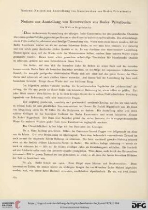 Notizen zur Ausstellung von Kunstwerken aus Basler Privatbesitz