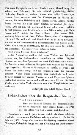 Urkundliches über die Bergstedter Kirche