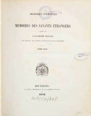 Mémoires couronnés et mémoires des savants étrangers, 42. 1879