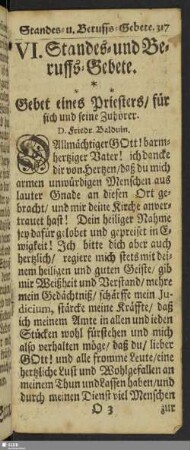 VI. Standes- und Beruffs-Gebete