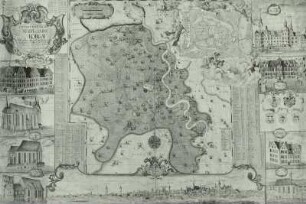 Stadt und Amt Torgau: Landkarte mit Torgauer Bauten und Stadtansicht