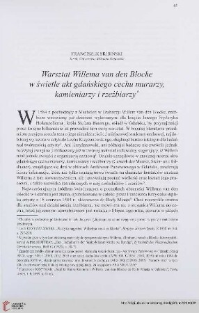 72: Warsztat Willema van den Blocke w świetle akt gdańskiego cechu murarzy, kamieniarzy i rzeźbiarzy