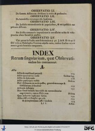 Index Rerum singularium, quae Observationibus his continentur.