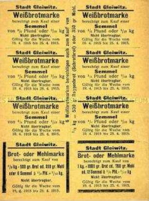 Brotkarte der Stadt Gleiwitz vom April 1915