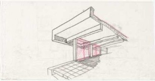 Schneider - Esleben, Paul; Erkrath - Hochdahl, Sedentaler Str. 110; Hochdahlhaus - Entwurf: Innenraum und Brüstung (Perspektivischer Schnitt)