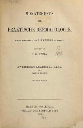 Monatshefte für praktische Dermatologie. 22. 1896
