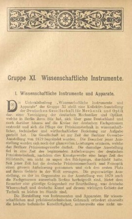 Gruppe XI. Wissenschaftliche Instrumente