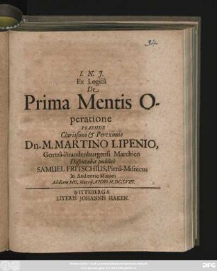 Ex Logica De Prima Mentis Operatione